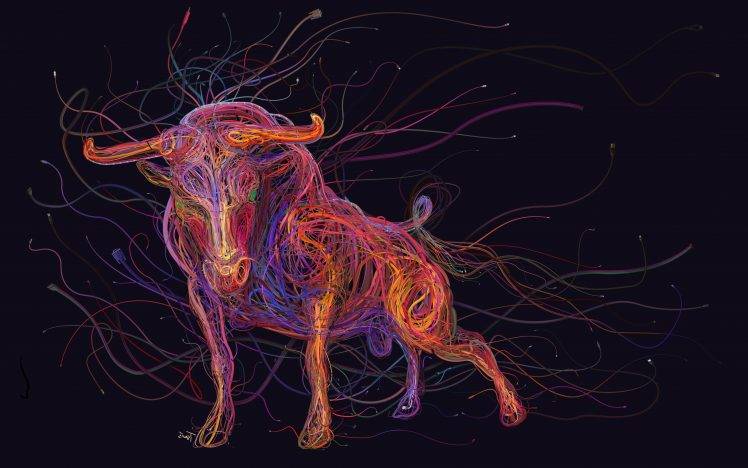 393507 Bull colorful digital art animals ethernet USB wires 748x468